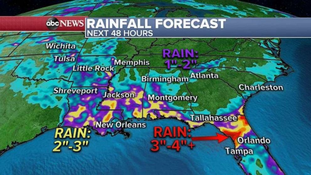 PHOTO: Slow-moving thunderstorms with heavy rain will continue in the eastern U.S. Thursday, especially in the South, where a stationary front is stuck.