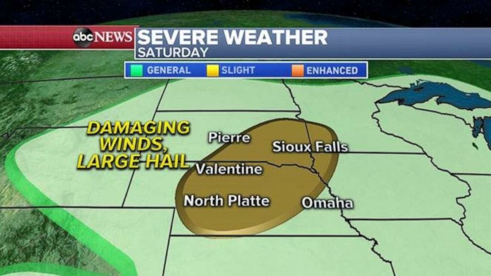 PHOTO: A couple of systems will combine to cause summer thunderstorms to develop later Saturday and into early Sunday. The threat Saturday will be from Nebraska to Minnesota
