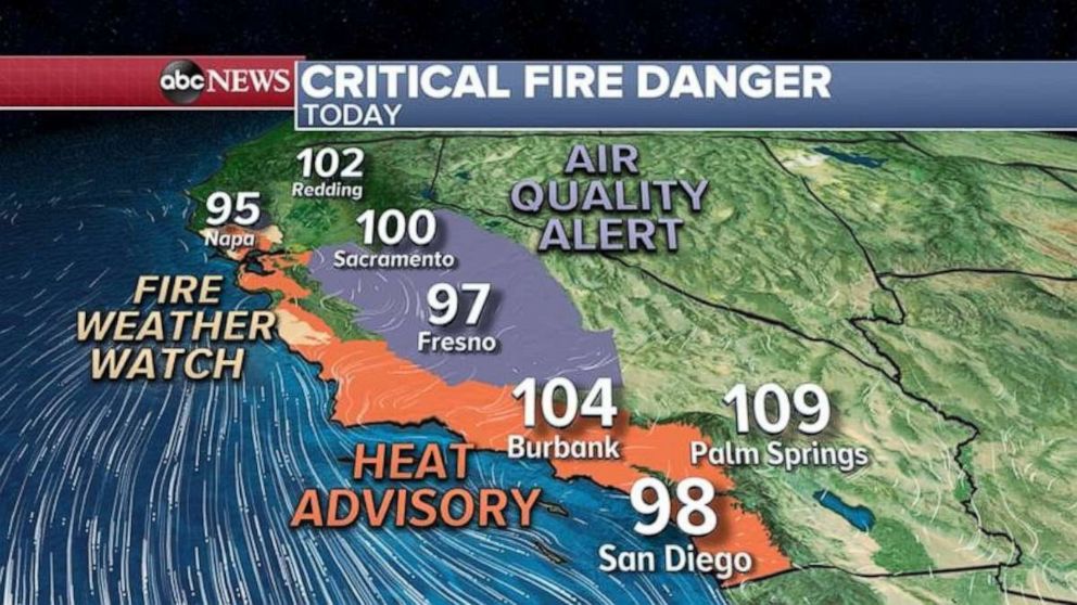 PHOTO: Critical fire weather conditions are possible in California in the coming days for the Dolan and Glass Fires, according to the National Weather Service. A fire weather watch has been issued for both blazes. 