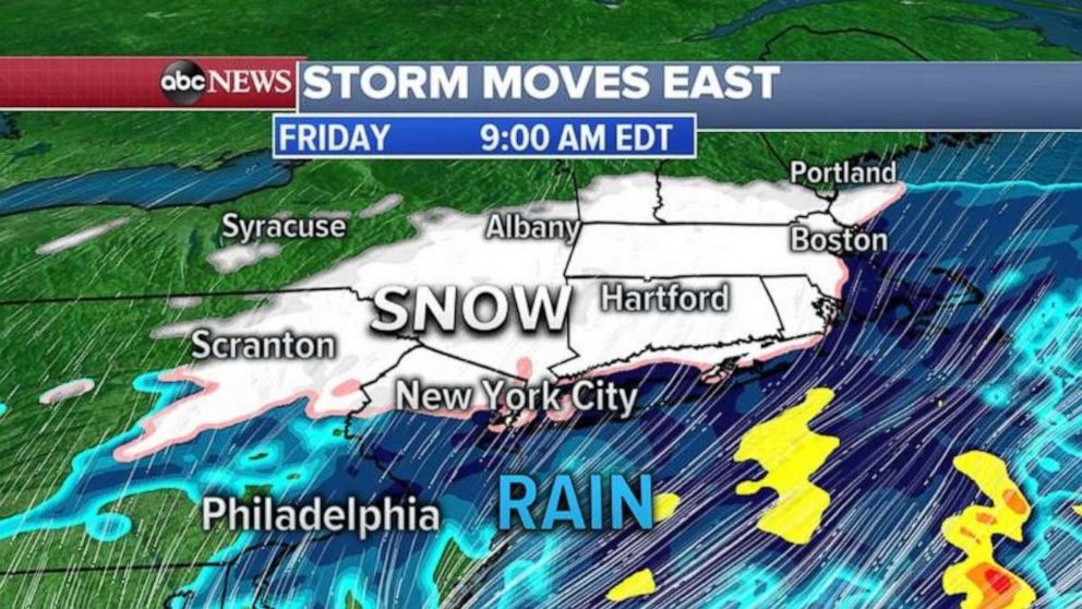 PHOTO: Some computer models are showing snow trying to sneak into coastal Connecticut, New York City and northern New Jersey later Friday morning.
