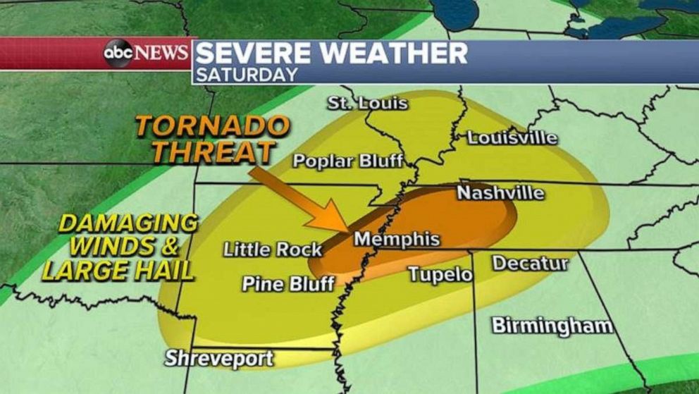 PHOTO: Severe weather is quieting down Friday, but a new storm is expected to produce more severe weather for the hard-hit South this weekend, including tornadoes.    