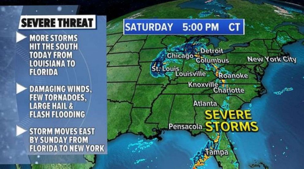 PHOTO: Friday's storms continue Saturday morning, with multiple tornado warnings, flash flooding alerts.