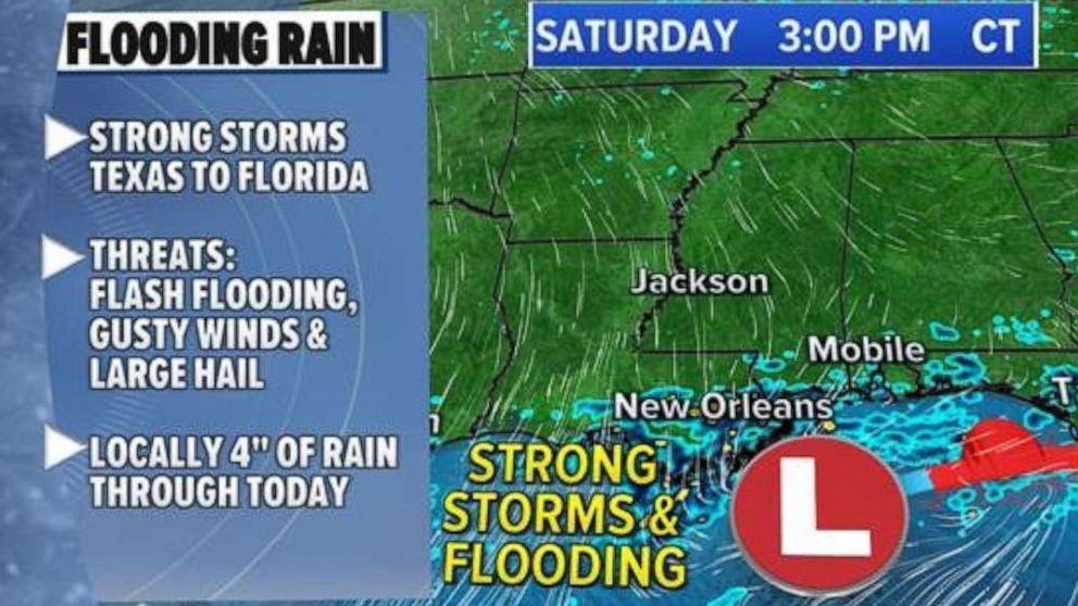 PHOTO: A stationary front will stall along the South Saturday and over 6 million people will be impacted by strong thunderstorms.