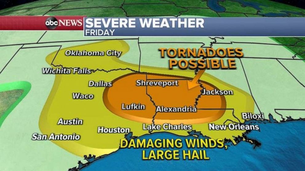 PHOTO: The cold is expected to moderate and in its place, warm weather with severe storms is expected across the entire South for Friday and Saturday.