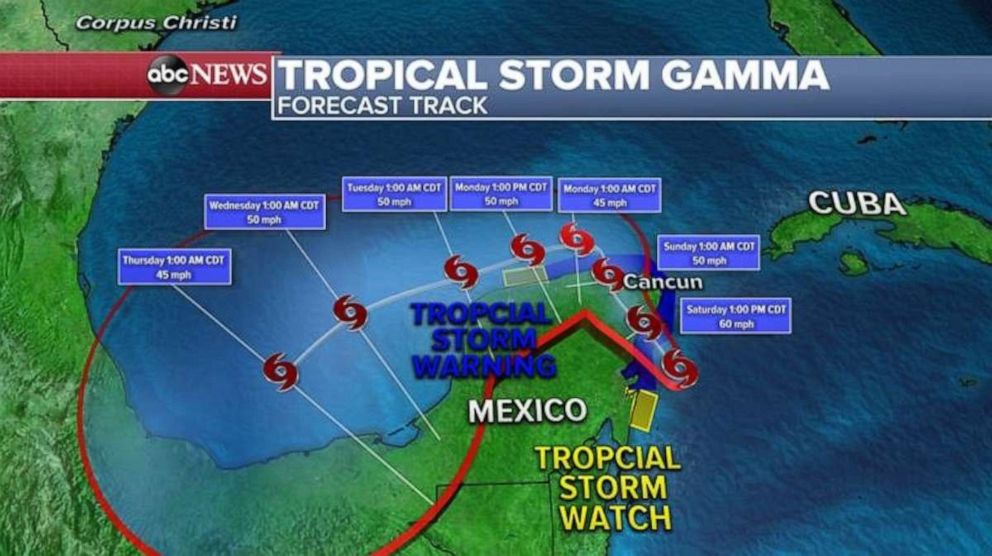 PHOTO: After impacting the Yucatan Peninsula, Gamma will emerge in the Gulf of Mexico. 