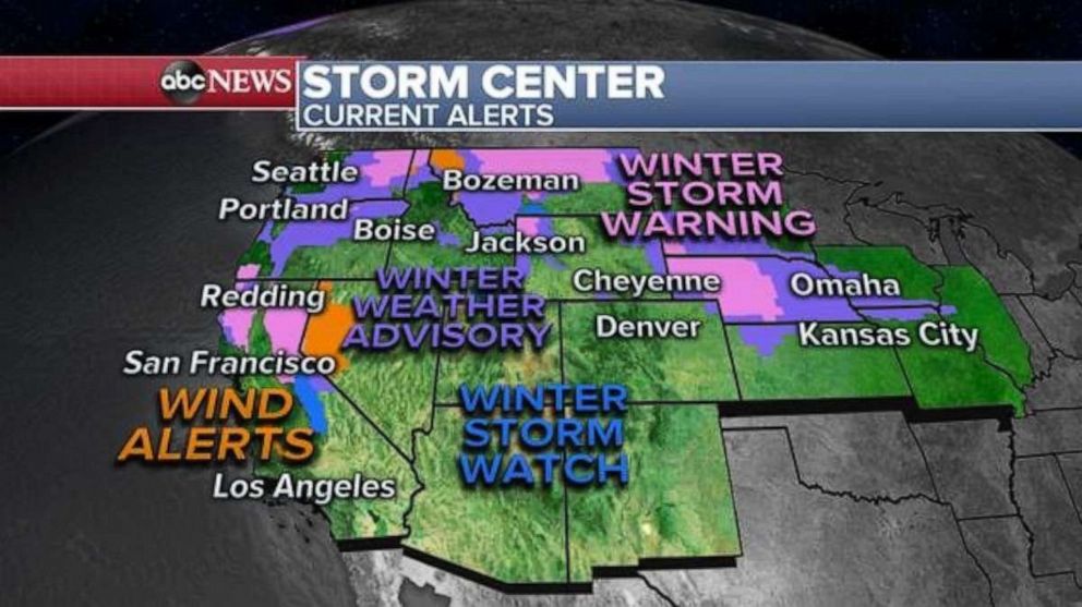 PHOTO: Winter weather advisories, winter storm warnings and winter storm watches are in effect for much of the western U.S. 