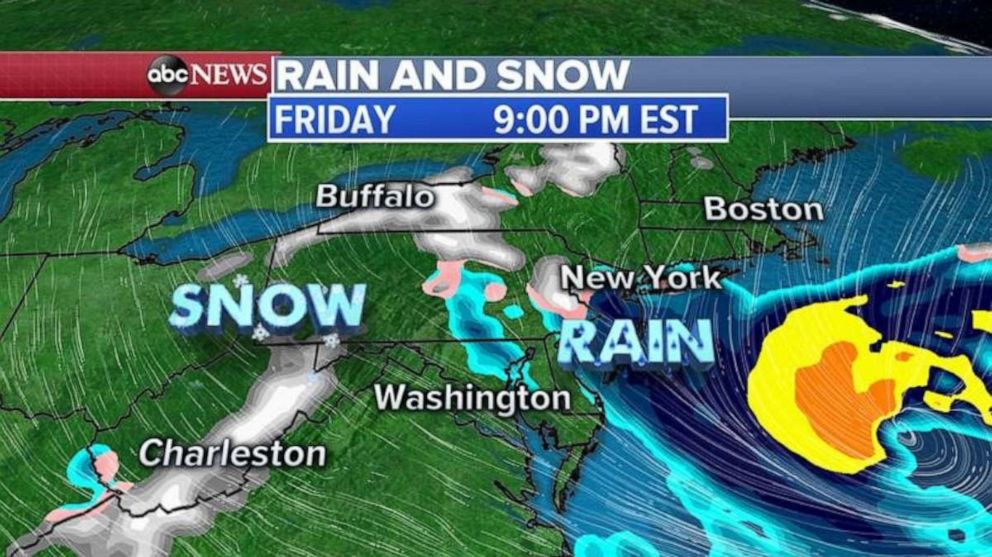PHOTO: By Friday evening, both storms will combine in the Northeast forming a strong storm off the coast.