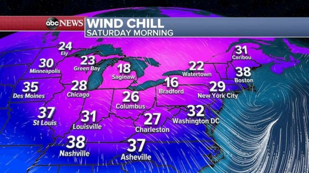PHOTO: Chilly air for this time of year is in the forecast for the Great Lakes, Midwest and the Northeast for Mother's Day weekend. Some wind chills will be in the 20s and 30s from Nashville to New York City.