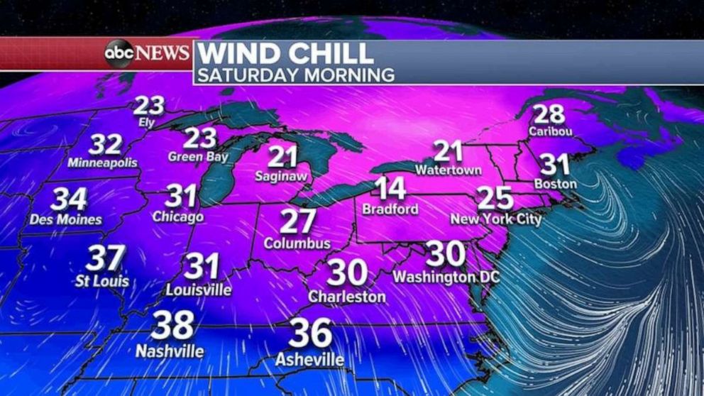 PHOTO: Temperatures will approach record cold readings from the Great Lakes to the Northeast. Philadelphia, New York City and Boston could see temperatures near record levels this weekend. Already dozens of states are under freeze watches and warnings.
