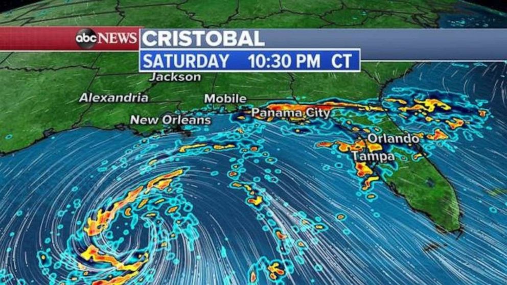 PHOTO: On the current forecast track, Cristobal is expected to come ashore somewhere in Southern Louisiana either late Sunday or very early Monday.