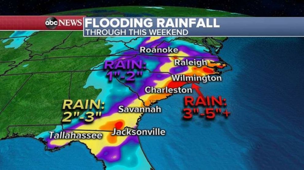 PHOTO: A flash flood watch has been issued for South Carolina and parts of Georgia Friday morning, including Charleston, South Carolina, and Savannah Georgia, where some areas could see more than 5 inches of rain.