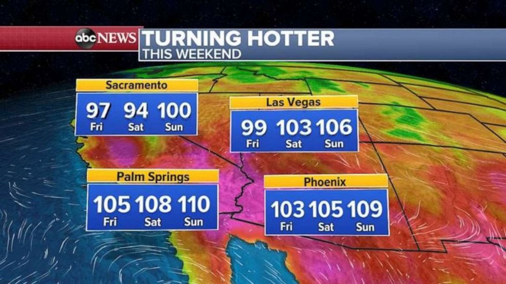 PHOTO: The good news is that this high pressure will relax the winds, but the bad news is that it will bring more dry air and heat to the area. The dry air will make fighting these ongoing fires more difficult for firefighters as we get into the weekend.