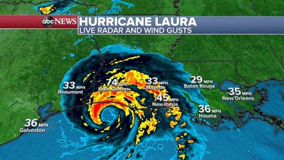 PHOTO: Hurricane Laura is moving over Louisiana overnight with wind gusts of 110 in Cameron, Louisiana, catastrophic storm surge, extreme winds and flash flooding.