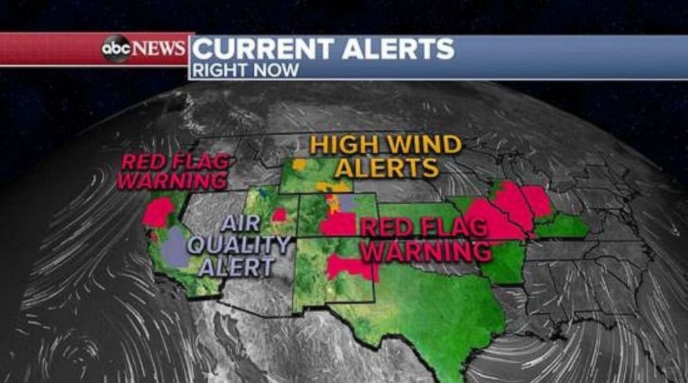 PHOTO: Red flag warnings are posted Saturday morning across 10 states, from Indiana to California.