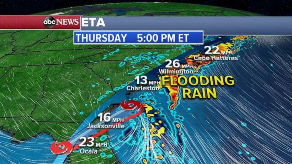 PHOTO: Some of the highest rainfall totals overnight are up to a half a foot of rain from Florida to North Carolina.