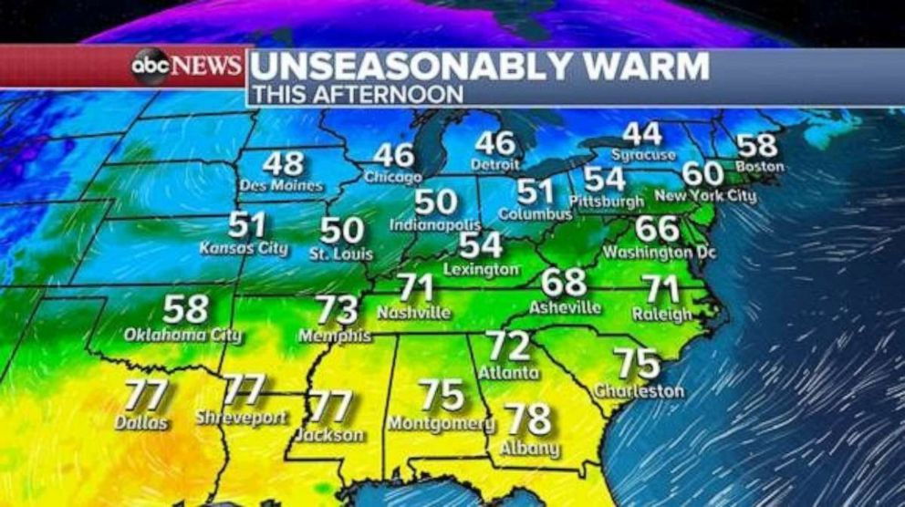 PHOTO: Afternoon highs across the Northeast will be 5-15 degrees above seasonal average for Saturday, before cooler weather arrives briefly on Sunday.