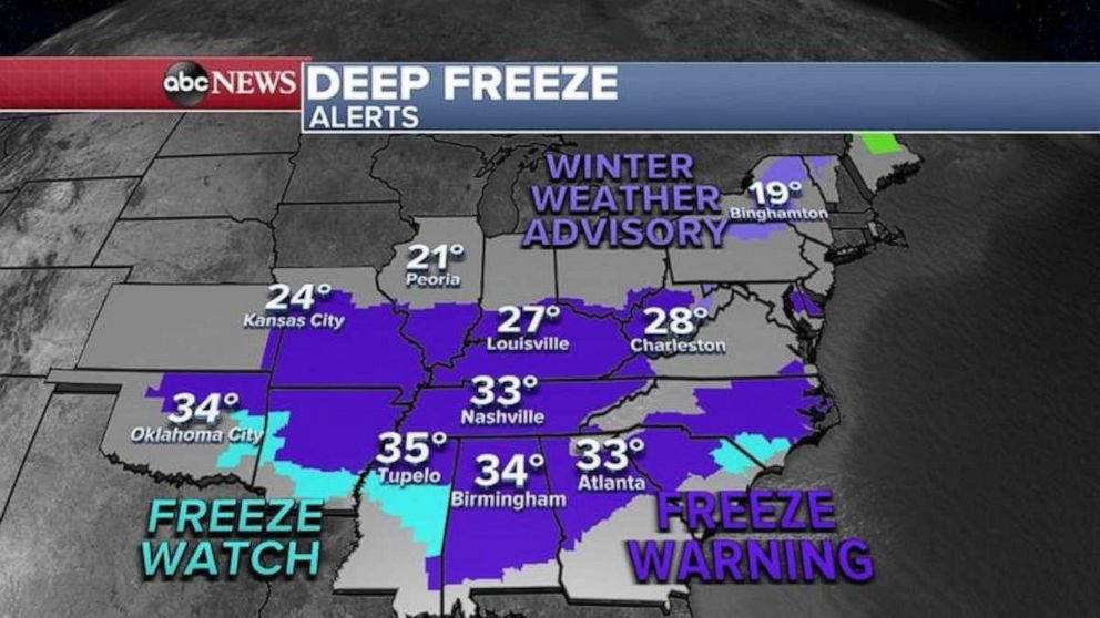 PHOTO: Temperatures Thursday morning are near freezing in Mississippi, Alabama and Georgia.  