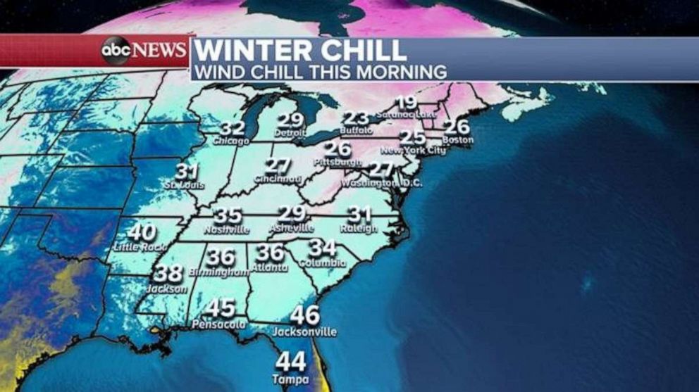 PHOTO: Temperatures will be 10-25 degrees below normal again Saturday morning with multiple freeze watches and warnings in effect through Saturday morning from Tampa, Florida, to New York City.