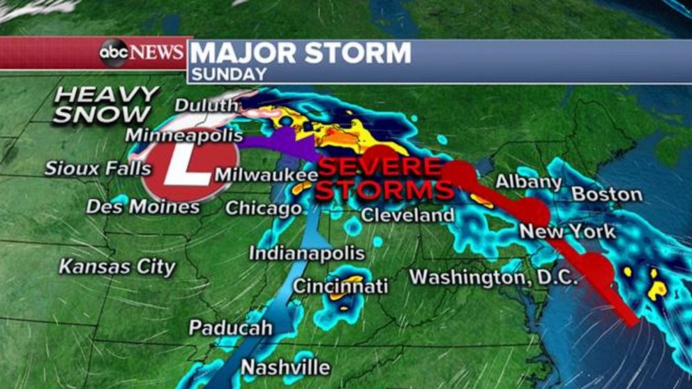 PHOTO: The storm will be sliding eastward on Sunday and some of the severe weather will try to move into parts of Ohio Valley and Western Appalachians.