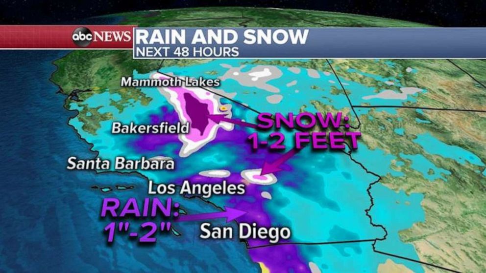 PHOTO: There is also a winter storm warning for the mountains in southern California for the next 36 to 48 hours.  