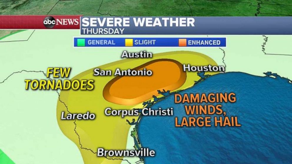PHOTO: On the southern end of this cold front, severe weather will be possible in Texas, from Houston to San Antonio and down to Corpus Christi