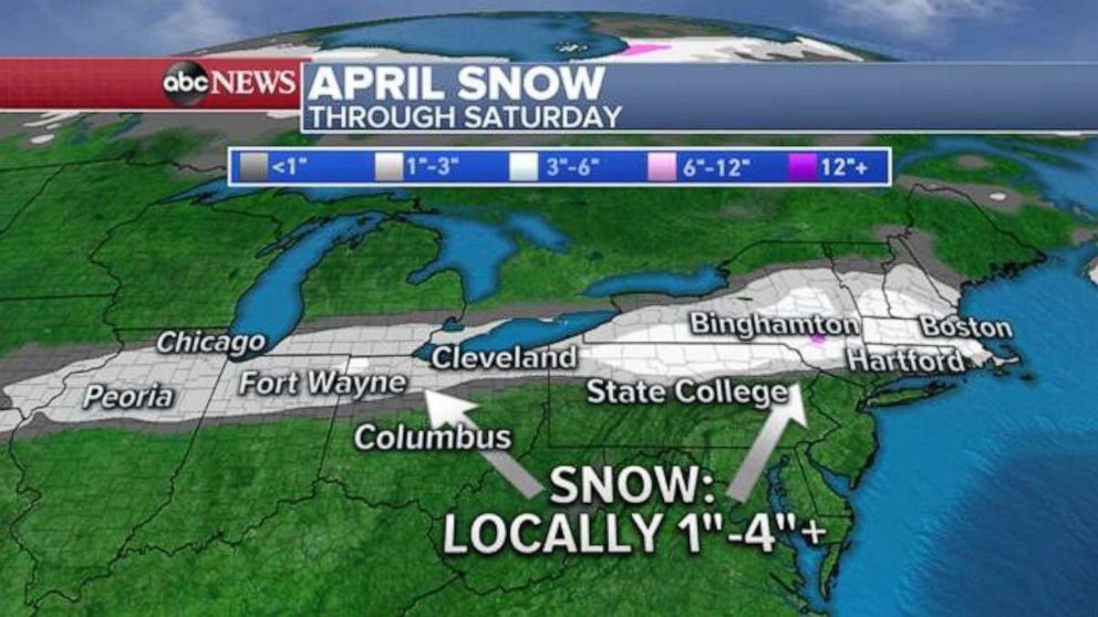 PHOTO: Once this storm reaches the northeast late Friday night and into early Saturday morning, there could be a couple locations, western Massachusetts and upstate New York, where some enhanced snowfall totals will be possible. 