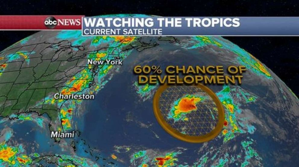 PHOTO: Meanwhile, in the Atlantic, a cluster of storms well east of the U.S. coastline and well north of the Caribbean is being monitored for tropical development.