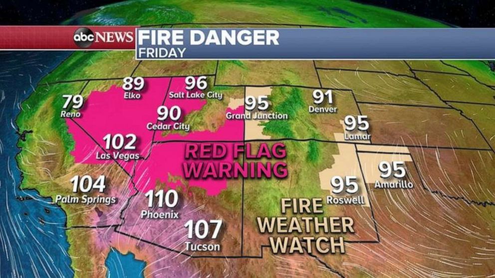 PHOTO: Red flag warnings have been issued for California, Nevada, Arizona and Utah on Friday.
