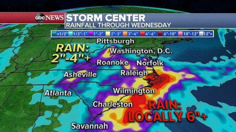 PHOTO: Current forecasts are showing over 6 inches of rain will be possible in parts of the Carolinas through the middle of the week
