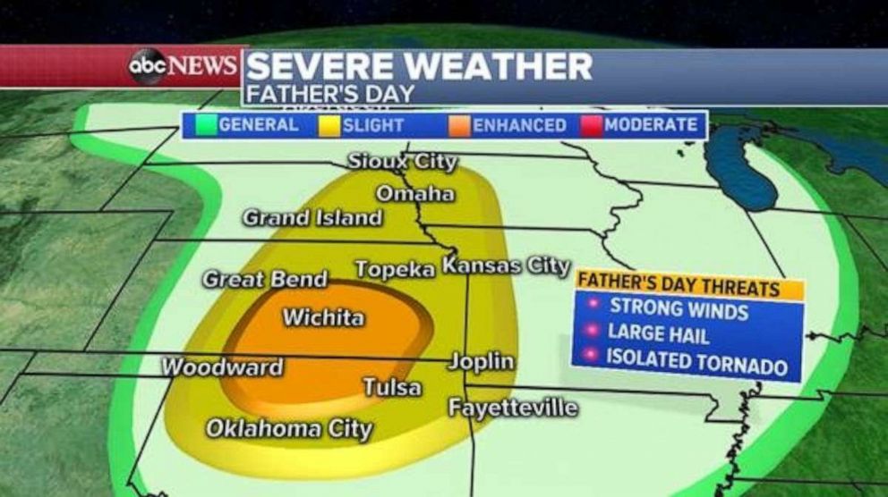 PHOTO: On Father's Day, there will be a greater risk for severe weather across the Plains. 