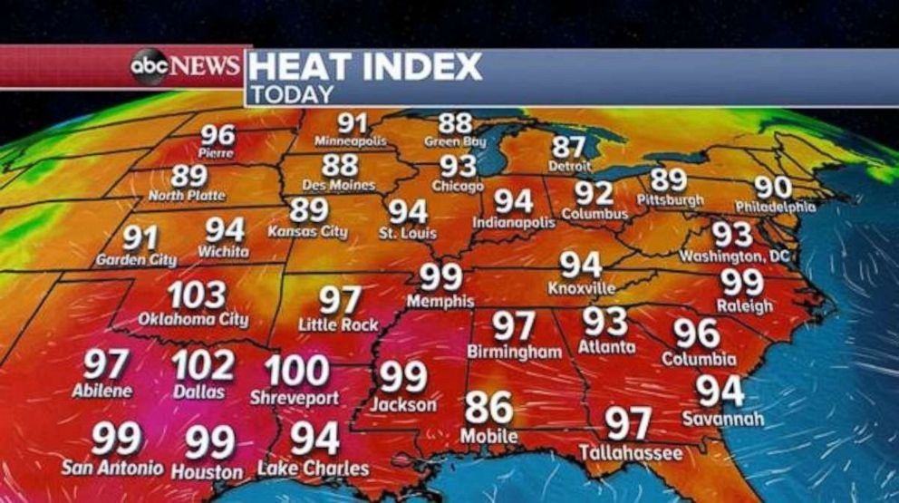 PHOTO: Across much of the U.S., heat index values are expected to soar on Independence Day.