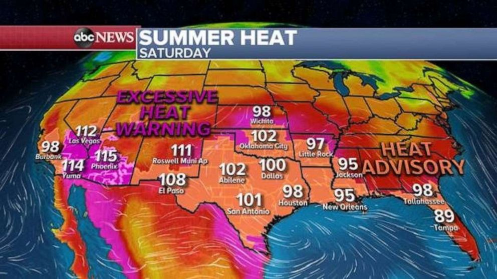 PHOTO: Widespread summer heat alerts are in effect for nearly the entire southern U.S. from California to Florida. It will be very hot in the Southwest this weekend.