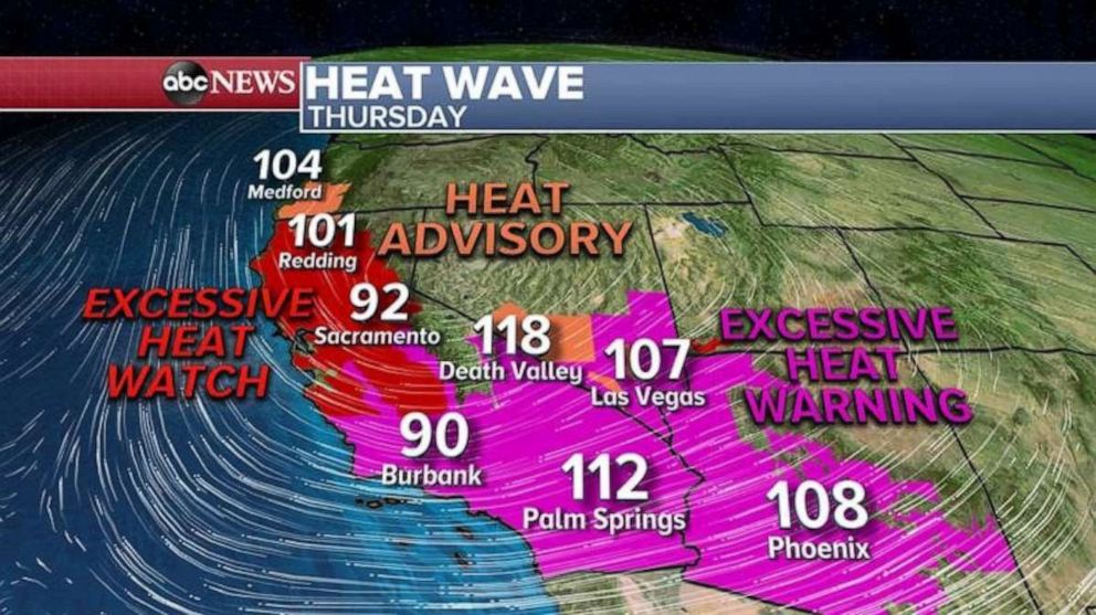 PHOTO: Numerous heat warnings, watches and advisories have been issued for Oregon, California, Nevada, Arizona and Utah.