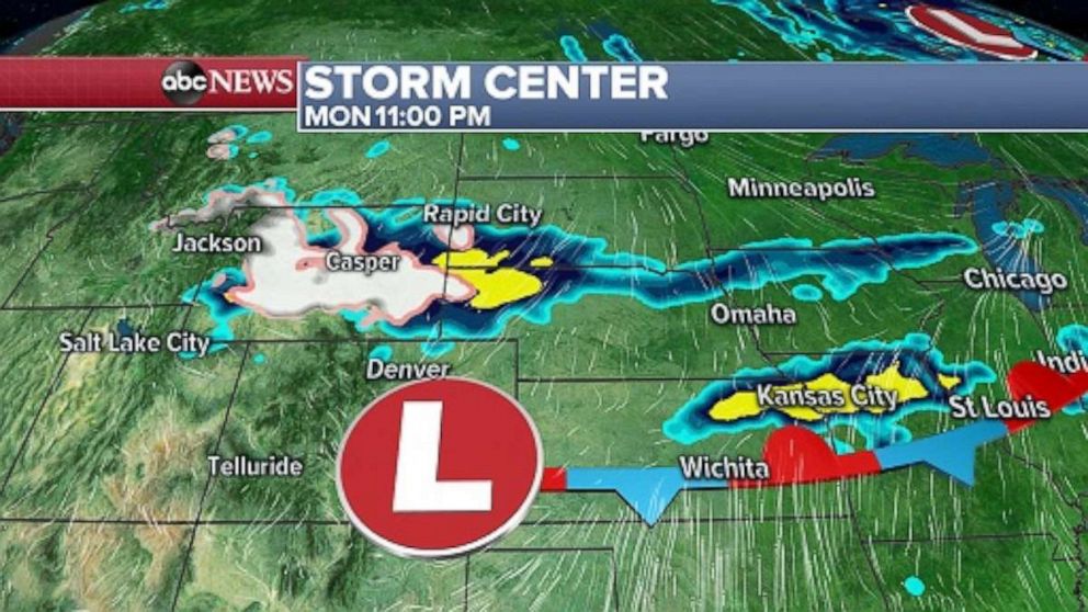 PHOTO: And as summer is winding down, a low-pressure system dives southward Monday afternoon and evening, producing rain and snow for the Rockies.
