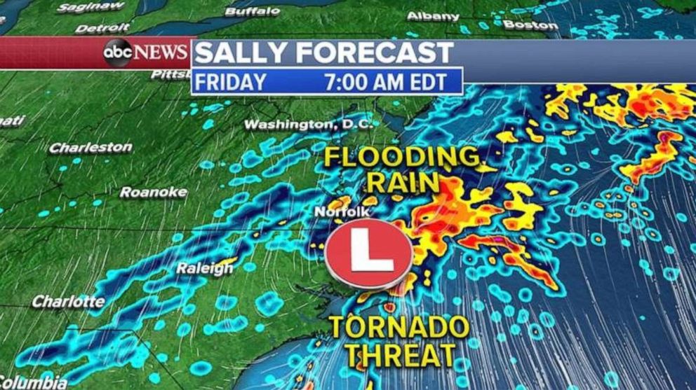 PHOTO: Thursday night into Friday early morning, the flooding threat moves into southern Virginia, from Norfolk to Richmond.