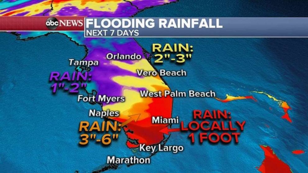 PHOTO: Here is the rainfall forecast for Florida for this weekend and next week. Locally a foot of rain is possible in southern Florida, with flash flooding a threat.