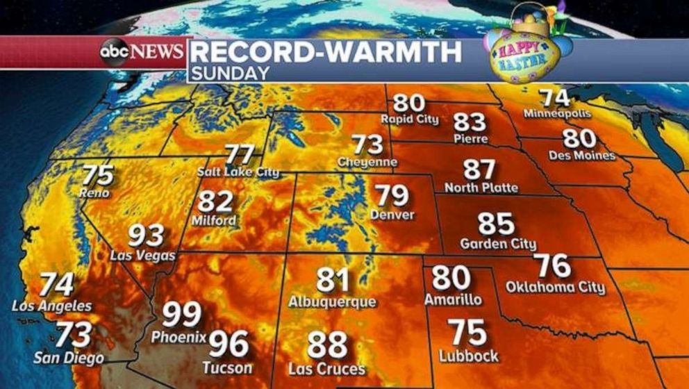 PHOTO: In the Southwest, record-breaking warm temperatures from San Diego to South Dakota are expected this weekend.