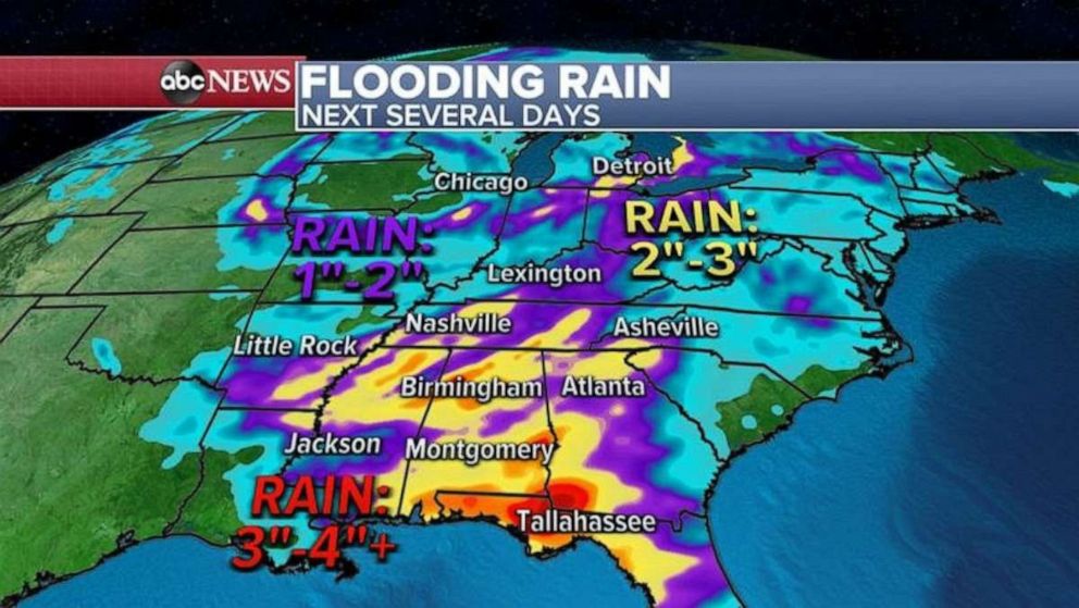 PHOTO: Locally more than 4 inches of rain is forecast in Alabama, Georgia and Florida’s panhandle. 