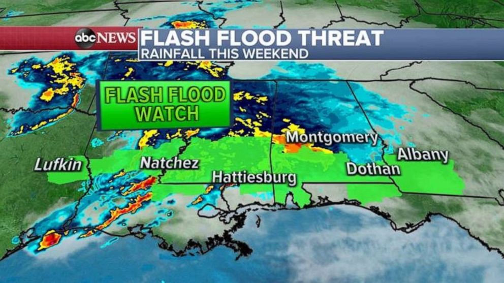 PHOTO:  A flash flood watch has been issued from eastern Texas to southern Georgia.  
