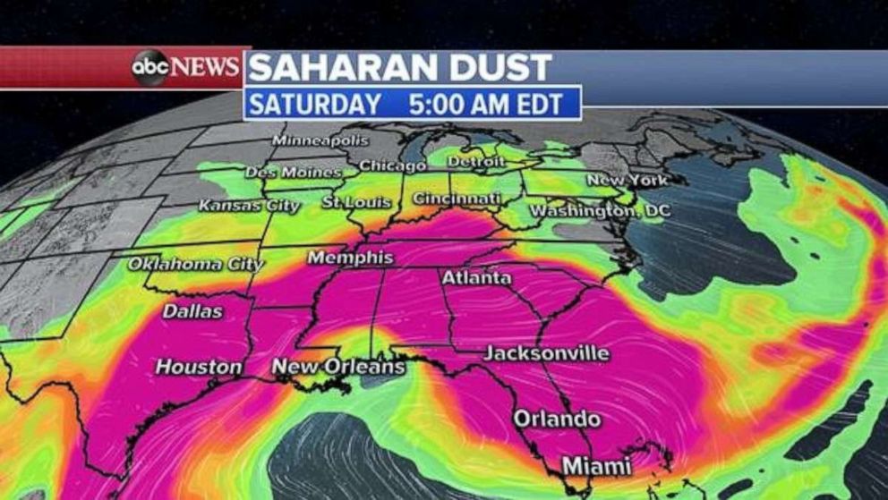 PHOTO: The Saharan dust has moved into the eastern U.S. and is bringing some air quality concerns to some regions, including New Orleans, Birmingham, Alabama and Louisville, Kentucky.