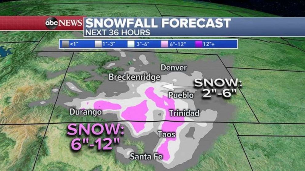 PHOTO: And with the cold comes the snow, where up to 17 inches of snow fell in parts of the Rockies.