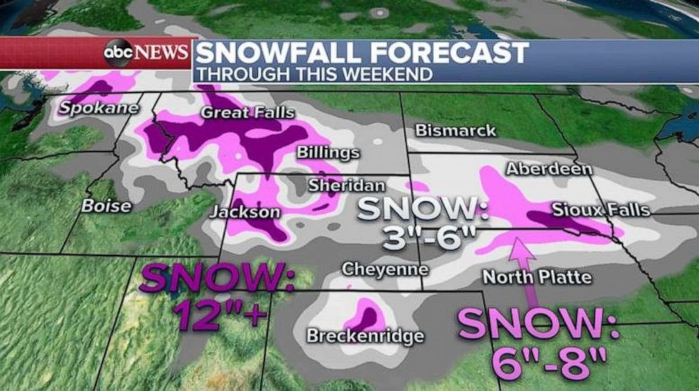 PHOTO: Through the weekend, over a foot of snow in the highest elevations of the Rockies, including into parts of Montana.