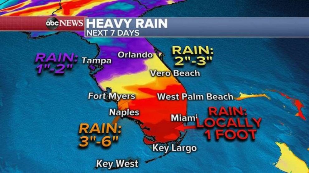 PHOTO: Rainfall totals in Florida could exceed a foot of rain, especially extreme southern Florida.