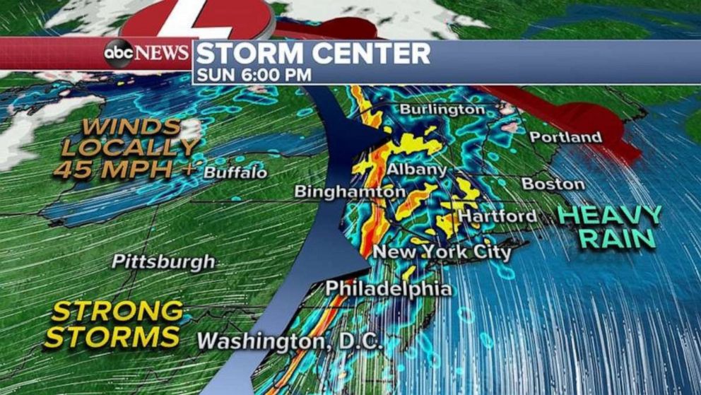 PHOTO: When the cold front comes to the East Coast, there could be a brief opportunity for strong thunderstorms, torrential and gusty downpours near the major northeast cities.