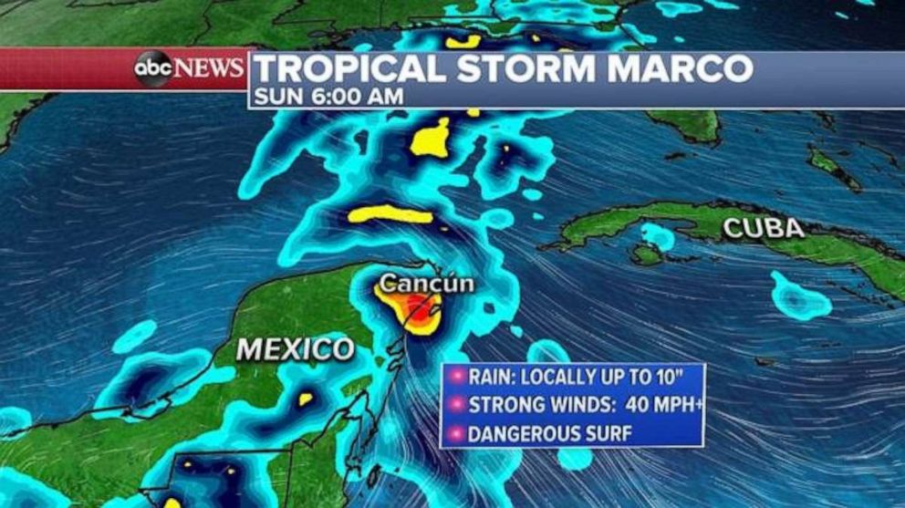 PHOTO: Marco is expected near the Yucatan Peninsula later Saturday and then move into the Gulf Of Mexico on Sunday.