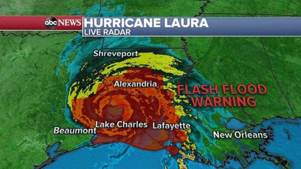 PHOTO: Laura weakened further Thursday morning and is now a Category 2 hurricane with winds up to 110 mph.