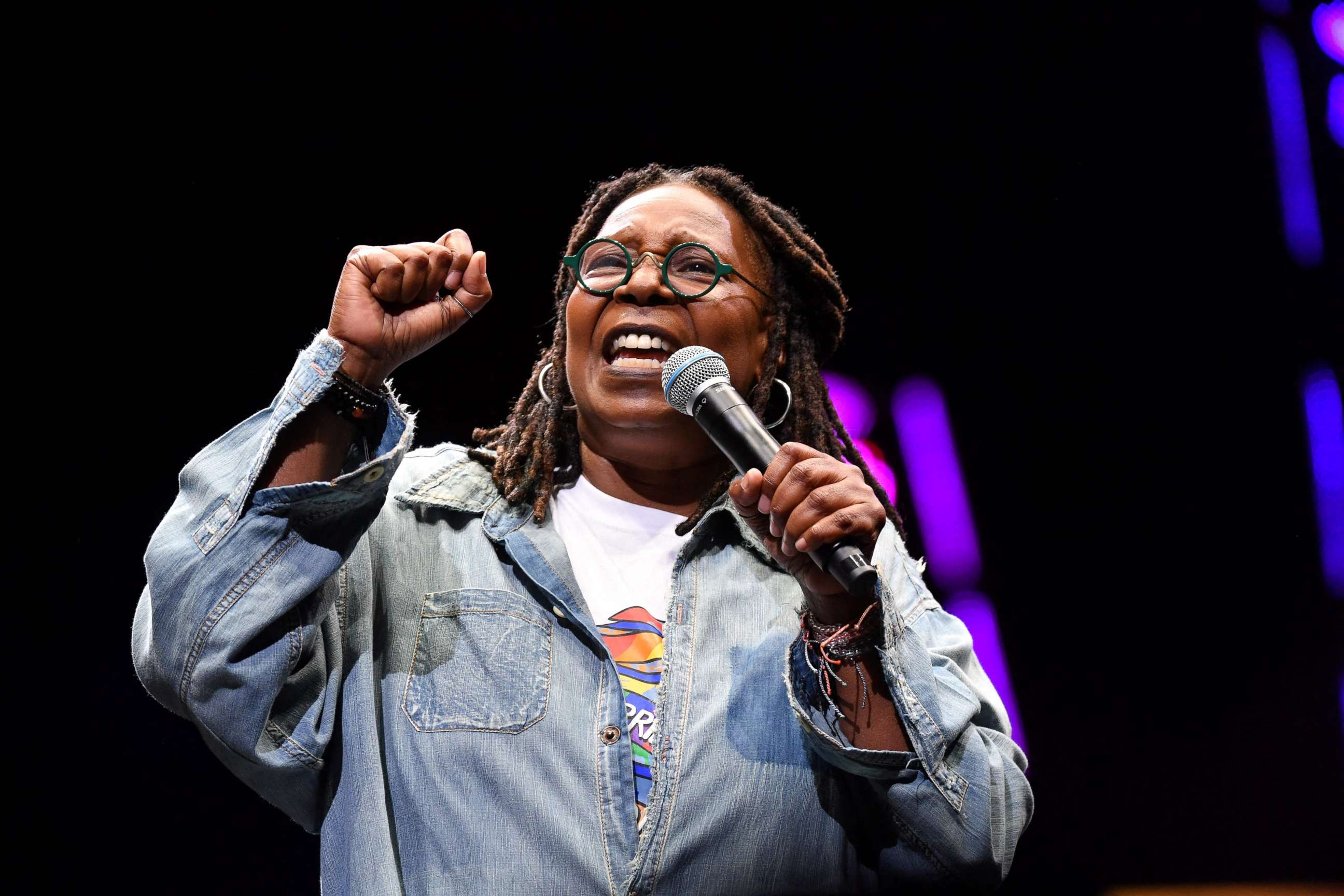 PHOTO: (FILES) In this file photo taken on June 26, 2019, actress Whoopi Goldberg performs during the opening ceremony of WorldPride 2019 at Barclays Center in the Brooklyn borough of New York. 