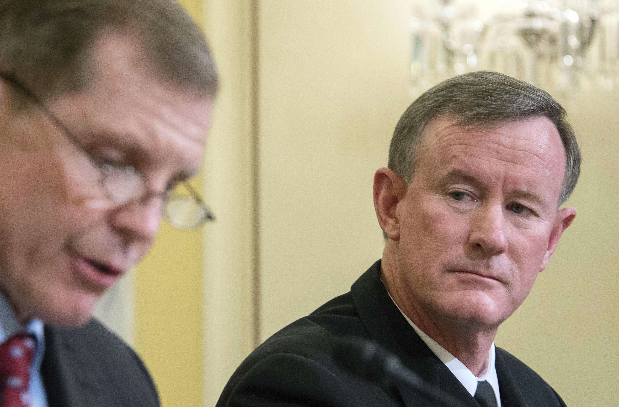 PHOTO: Commander of U.S. Special Operations Command, Admiral William H. McRaven, right, testifies before the Senate Armed Services subcommittee in Washington, D.C., March 11, 2014.
