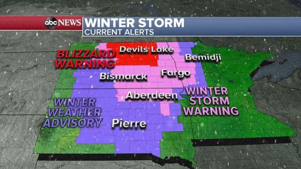 PHOTO: Some areas could see close to 3 feet of snow this weekend in the Dakotas.