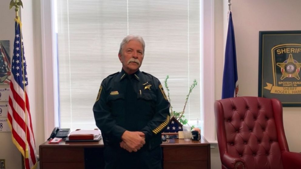 This photo provided by Spotsylvania County Sheriff's Office shows Spotsylvania County Sheriff Roger Harris explaining the Body camera footage and 911 audio released late Friday, April 23, 2021, that appeared to show that a Virginia deputy mistook a c